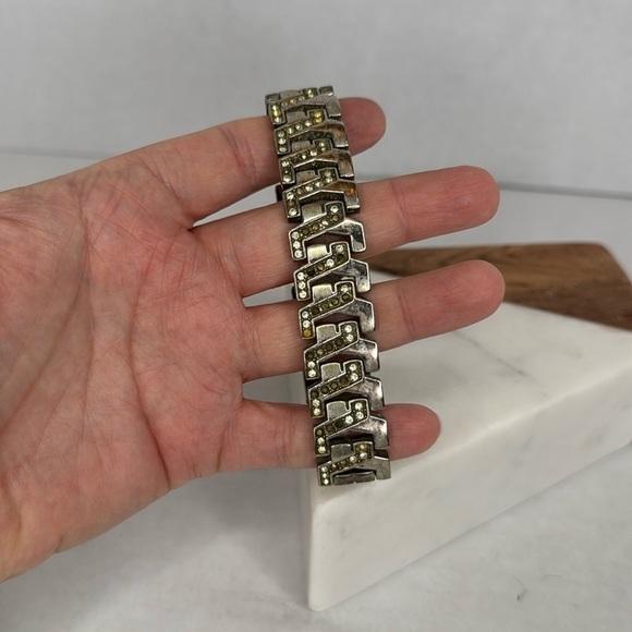 Vintage Art Deco bracelet 1930s-1940s clear Rhinestone glass chrome plate C22 - Picture 2 of 9